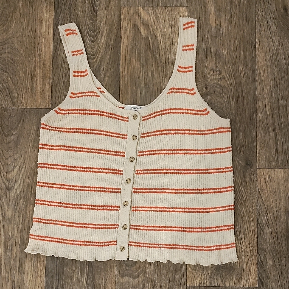 Madewell Striped Button-Front Tank Top in Cream and Orange